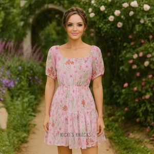 Mini Vestido Taylor Rosa Floral Manga Abullonada Cottagecore Jardín Fiesta Talla 8 - Imagen 1 de 13