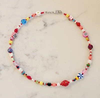 Artisan Handmade Necklace Multicolor Stone Glass Beads Skull Series - Image 1 of 4