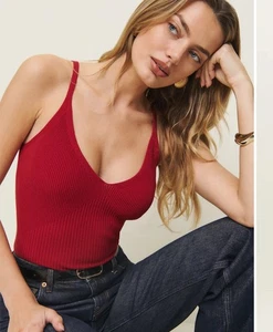 Reformation Pfingstrose gerippter Pullover Tank Größe Small Lippenstift rot neu mit Etikett - Bild 1 von 13