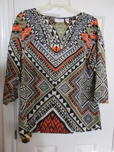 CHICO'S MULIT COLOR 3/4 SLEEVE V NECKLINE CASUAL TOP SIZE CHICO'S 2 (12-14) - Picture 1 of 6