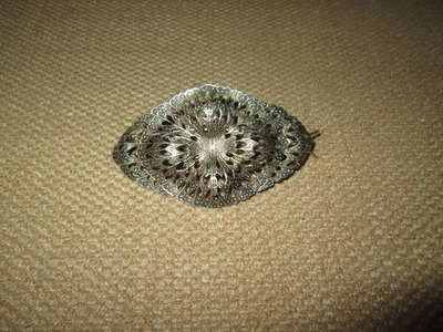 Винтажная полированная серебристая филигранная металлическая заколка для волос длиной 3,5 дюйма - Изображение 1 из 2