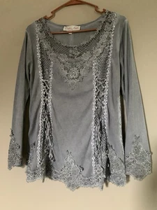 Hübsches Engel grau Spitzen Korsett Schnürung Boho Top M) Langarm - Bild 1 von 21
