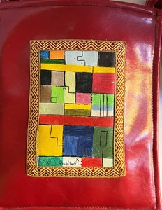 Borsa a tracolla Suki Saks dipinta a mano rossa astratta arte modernista vintage anni 90 - Foto 1 di 10