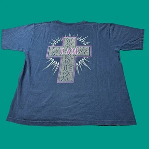 Vtg 90s His Name is Wonderful Jesus Tee Cross Religious Black Faded Tee Large - Picture 1 of 9