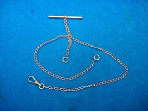 VINTAGE 15" POCKET WATCH CHAIN WITH DANGLE - 1/20 12K GOLD FILLED -  NICE - Picture 1 of 7