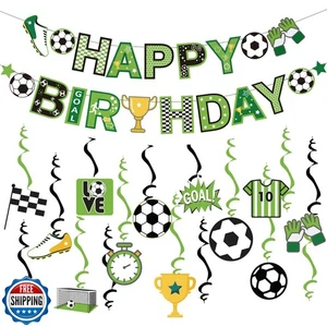 SUNBEAUTY 26PCS Soccer Birthday Party Decorations Pre-strung 8.2 Feet Soccer - Picture 1 of 5