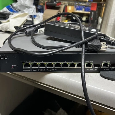 Cisco SF302-08P 8-Port FE PoE Managed Switch - TESTED w/ AC ADAPTER - Image 1 of 2