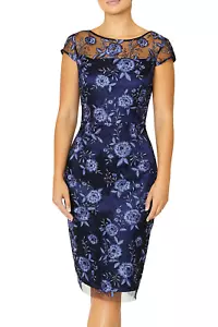 Anthea Crawford Catherine Blue Embroidered Shift Dress Size 12 AU - Picture 1 of 5