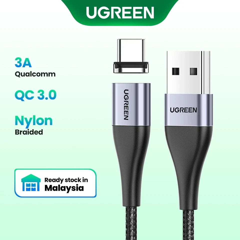 READY STOCK! Ugreen Magnetic Reversible Type C Micro USB Cable 3A Fast Charging - Image 1 of 4