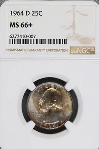 1964 D Washington Quarter NGC MS66+ Plus Toned *DoubleJCoins* 9008-92 - Picture 1 of 3