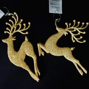 Gisela Graham 2er Set Christbaumschmuck Rentier Gold 18 und 14 cm Weihnachten - Bild 1 von 9