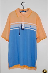 Neu mit Etikett Izod Big & Tall orange gestreiftes SS Performance Poloshirt für Herren Größe 2XLT - Bild 1 von 14