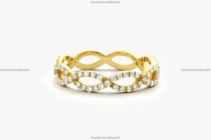 Infinity Art Deco Fine Anniversary Ring 14k Yellow Gold Natural Diamond - Picture 1 of 4