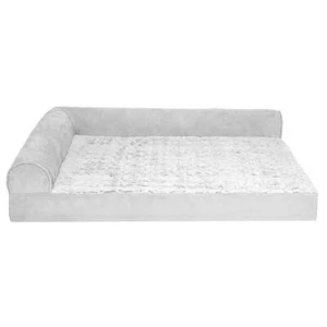 Jumbo Embossed Faux Fur & Suede Orthopedic Deluxe L-Chaise Dog Bed, Gray - Picture 1 of 10