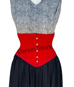 RED Velvet Corset Steel Boned Waist Trainer Women's Underbust Waspie Tight Lac - Picture 1 of 10