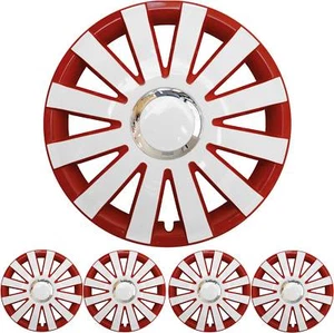 4x PREMIUM DESIGN Radkappen Radzierblenden Set "Onyx" 15 ZOLL in Rot / Weiß - Bild 1 von 2