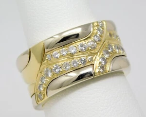18 kt Yellow & White Gold Wide 10.8 mm Diamond Band Ring Sz 7 B6479 - Picture 1 of 6