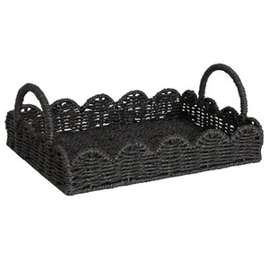 Handwoven Tray with Scalloped Edge and Handles Natural - Picture 1 of 6