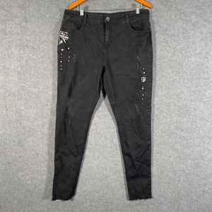 City Chic Jeans Womens 16 S Plus Black Harley High Rise Skinny Leg Slim Beaded - Picture 1 of 16