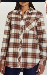 Gap Ladies Relaxed Fit Flannel Size XS Birch Dana Plaid Pocket Long Sleeve NWT - Picture 1 of 14