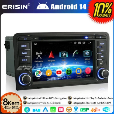 8-Kern 64GB Android 14 DVD Autoradio GPS Navi BT Wifi für AUDI A3 S3 RS3 RNSE-PU - Bild 1 von 4
