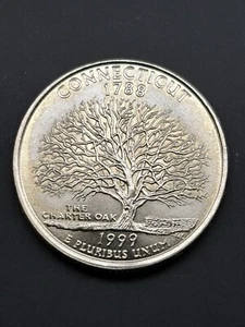 1999 P Connecticut State Quarter Error: Double Die Obverse/Die Crack/Gold Toning - Picture 1 of 12