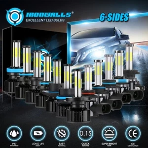 2/10X 6-Side LED 9007 H4 9005 9006 H11 H13 Headlight Kit 6500K White Hi/Low Bulb - Picture 1 of 30