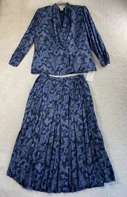 EVAN PICONE Falda Blazer Traje Talla 12 Conjunto de Dos Piezas Azul Plisado Hecho en Japón Foto 1 de 4