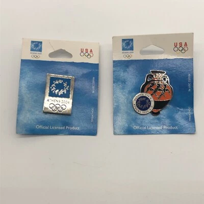 Athens 2004 Olympic Games Lot Of 2 Pins Ancient Greek Vase Runners Wreath - Image 1 of 4