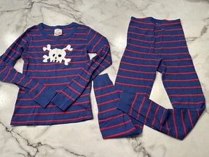 Hanna Andersson 140 US 10 Organic Cotton Striped Pajamas Skull Crossbones GUC - Picture 1 of 3