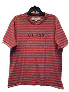 GUESS Originals Men's M Los Angeles Striped Shirt Short Sleeve Red Gray Retro - Picture 1 of 5