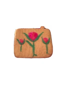 Handmade Felt Coin Purse Wallet,Flower Design,Felted Clutch Pouch. - Picture 1 of 1