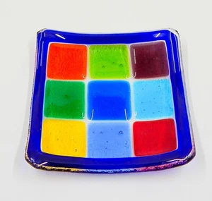 Cenicero cuadrado de vidrio artístico fundido para platos de caramelo multicolor - Imagen 1 de 6