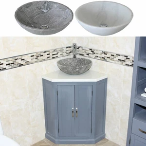 Grey Painted Bathroom Vanity Unit Free Standing Corner White Quartz Marble Basin - Picture 1 of 18