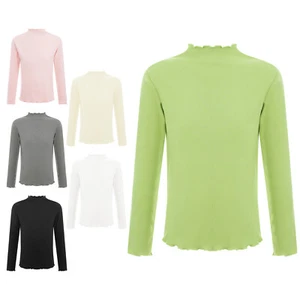 Kids Girls Tee Slim Fit Top Long Sleeve T-Shirt Basic Undershirt Soft Tops - Picture 1 of 61
