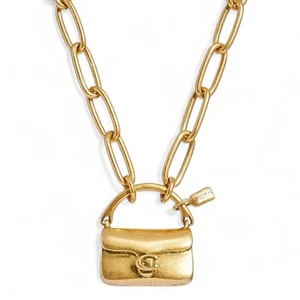 Coach Tabby Mini Handbag Charm Paperclip Chain Link Toggle Golden Necklace NEW - Picture 1 of 9