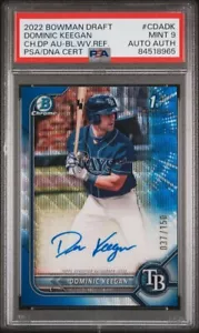 2022 BOWMAN CHROME DOMINIC KEEGAN BLUE WAVE REFRACTOR AUTO /150 PAA 9 - Picture 1 of 2