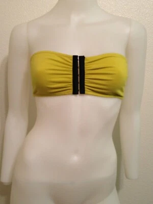 NUEVO SUJETADOR BANDEAU ROXY VERDE LIMA NEGRO ACENTO CIERRE FRONTAL TUBO TOP MEDIANO Foto 1 de 4