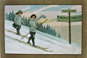 Póster original vintage ITALIA NIÑOS ESQUÍ c.1900 CIOCCOLATO - Imagen 1 de 1