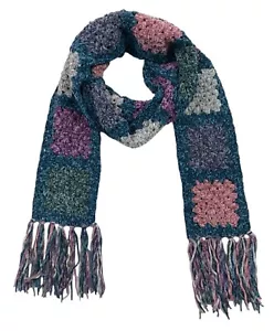 HANDMADE CROCHET Scarf Granny Squares Tassels Chenille Glitter Long 14 x 300cm - Picture 1 of 9