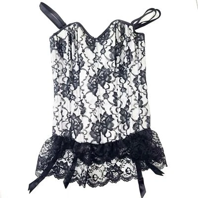 FREDERICK'S OF HOLLYWOOD White and Black Lace Corset Sz S - Image 1 of 4