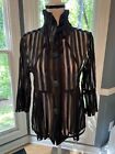 Damee Inc Jacket Womens S Black Striped Sheer Long Sleeve Button Front Top Gold