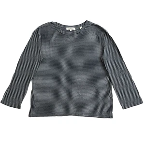 Vince Shirt Womens XS Blue White Striped Long Sleeve Pima Cotton Crop Crew Neck - Picture 1 of 15