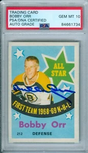 Bobby Orr 1969 O-Pee-Chee All Star OPC #212 Autograph PSA DNA GEM MT 10 AUTO - Picture 1 of 2
