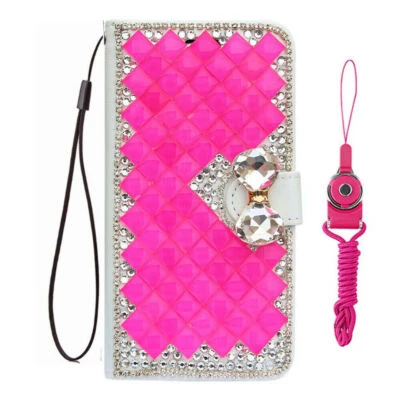 Mujeres Cuero Magnético Brillante Ranuras para Tarjetas Abatible Billetera Teléfono Estuche Cubierta Cordones #b Foto 1 de 4