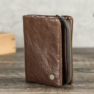 Contacts Men's RFID Waxy Leather Wallet Photo Card Holder Detachable Coin Pocket - Picture 1 of 10