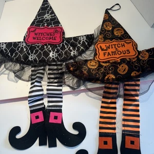 2-Halloween Witches Welcome/Witch&FamousHat Legs Wall Hangers Multicolor - Picture 1 of 5