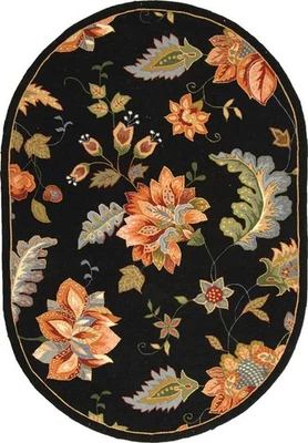 Chelsea Collection Area Rug - 4'6" x 6'6" Oval, Black, Hand-Hooked French Cou... - Image 1 of 3