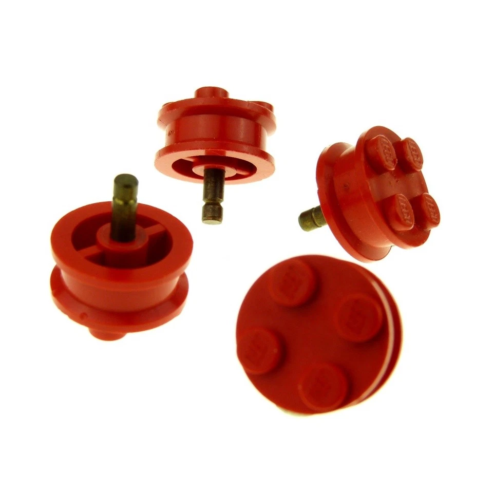 4x Lego Wheel Rim 2x2 Red Smooth 4 Studs Axle Metal Car Vehicle 7039d - Image 1 of 1