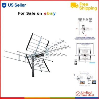 Наружная телевизионная антенна большой диапазон цифровая 4K 1080P VHF UHF 200 миль UHD-8903 - Изображение 1 из 4